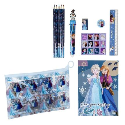 Set Papelería Escolar Infantil Frozen con Libreta A6 y Lápices Azul