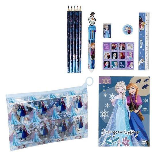 Set Papelería Escolar Infantil Frozen con Libreta A6 y Lápices Azul