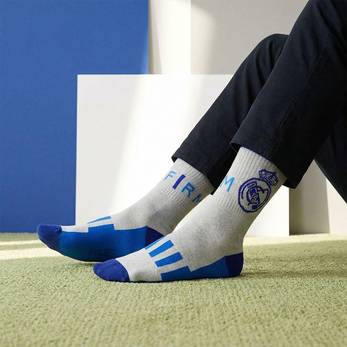 Calcetines Deportivos Infantil Real Madrid de Algodón Suaves Gris y Azul 5/6