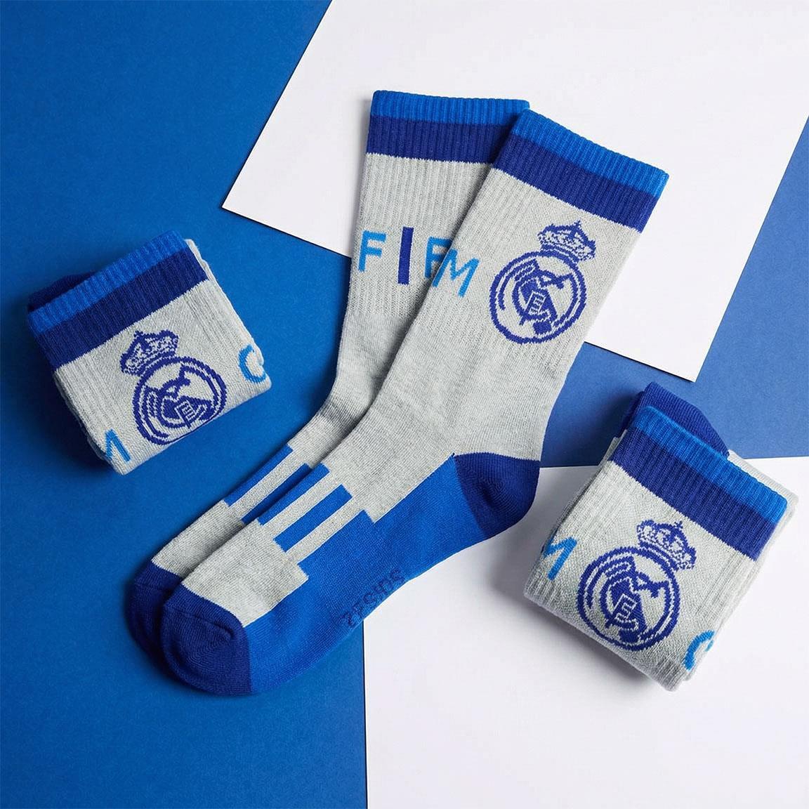 Calcetines Deportivos Infantil Real Madrid de Algodón Suaves Gris y Azul 4/6