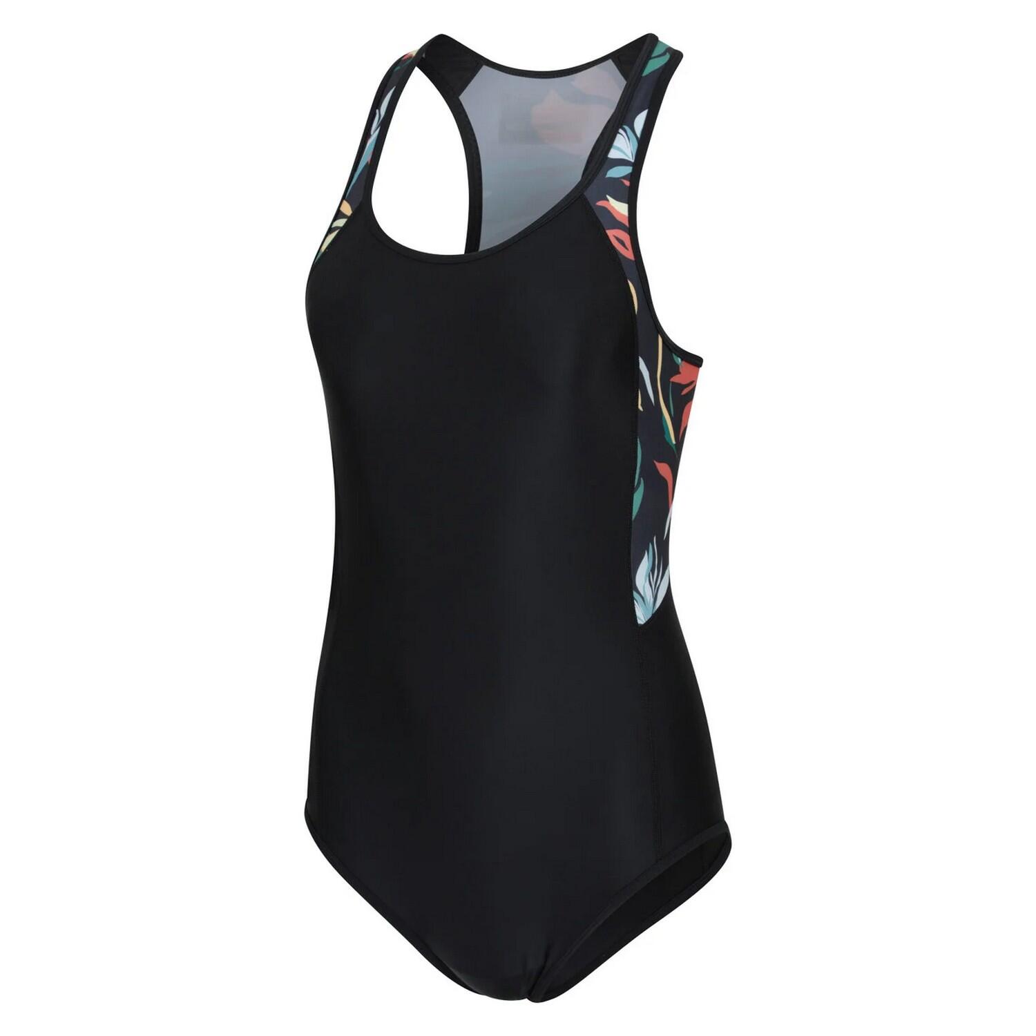 Womens/Ladies Take The Plunge Floral Swimming One Piece Swimsuit (Black) 4/4