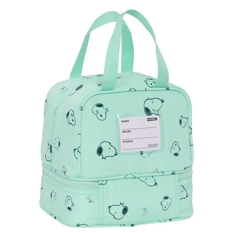 Borsa per il pranzo per bambini Snoopy Groovy con doppio scomparto, verde menta 2/3