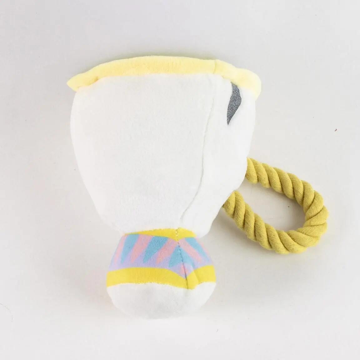 Brinquedo dental de corda Chip Dog, tecido macio branco e amarelo. 2/7