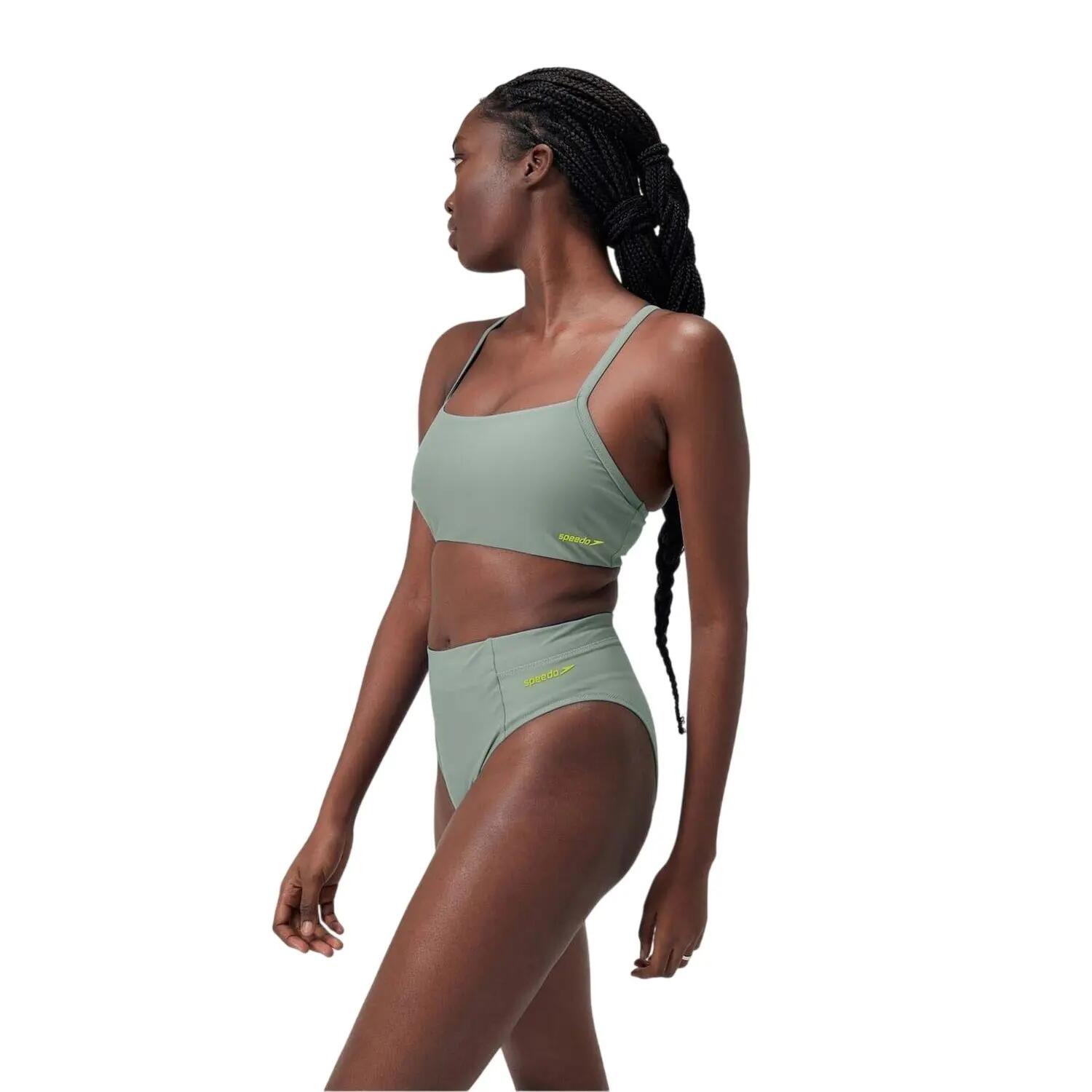 Bas De Maillot De Bain Uni À Taille Haute Femme (Vert) 5/5