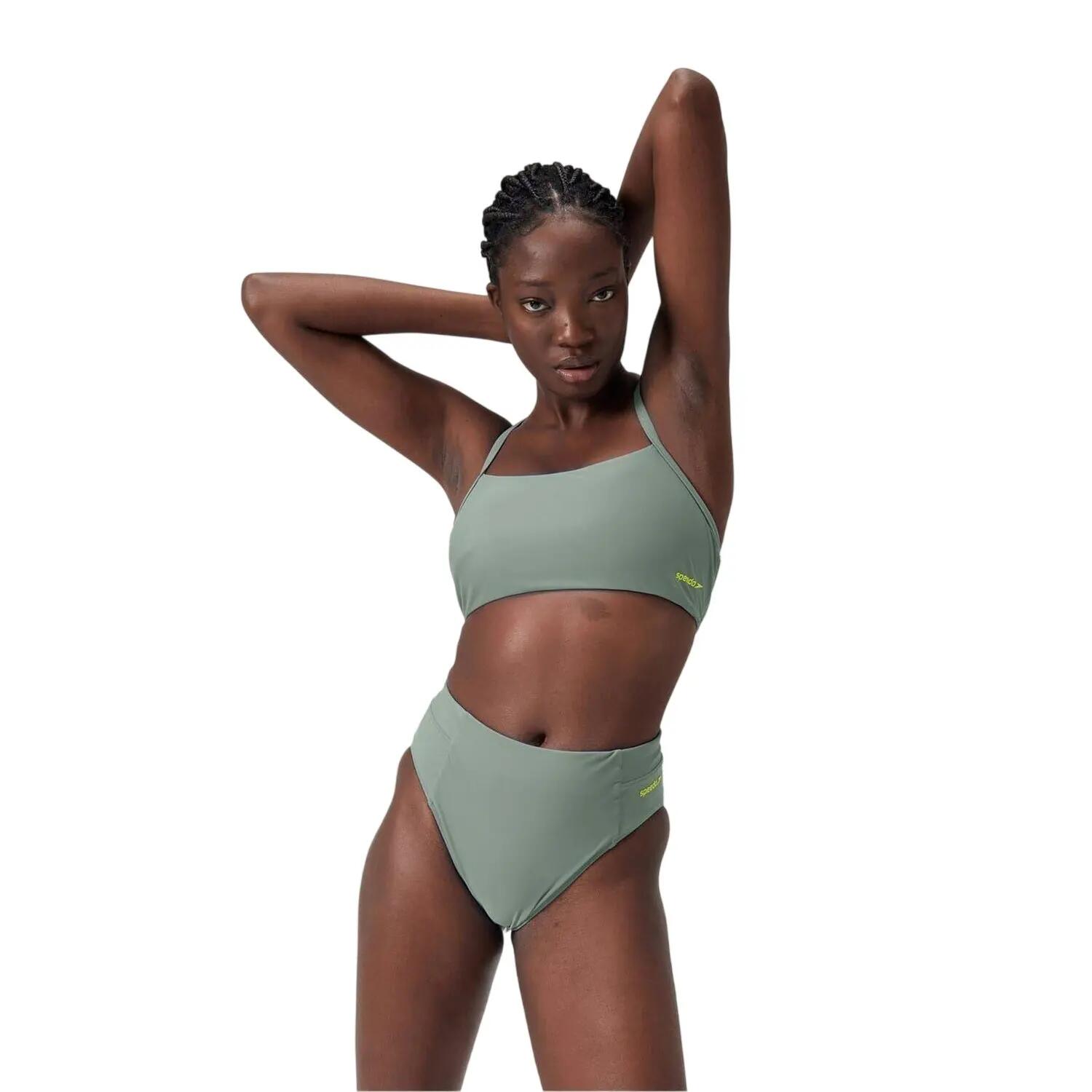 Bas De Maillot De Bain Uni À Taille Haute Femme (Vert) 4/5