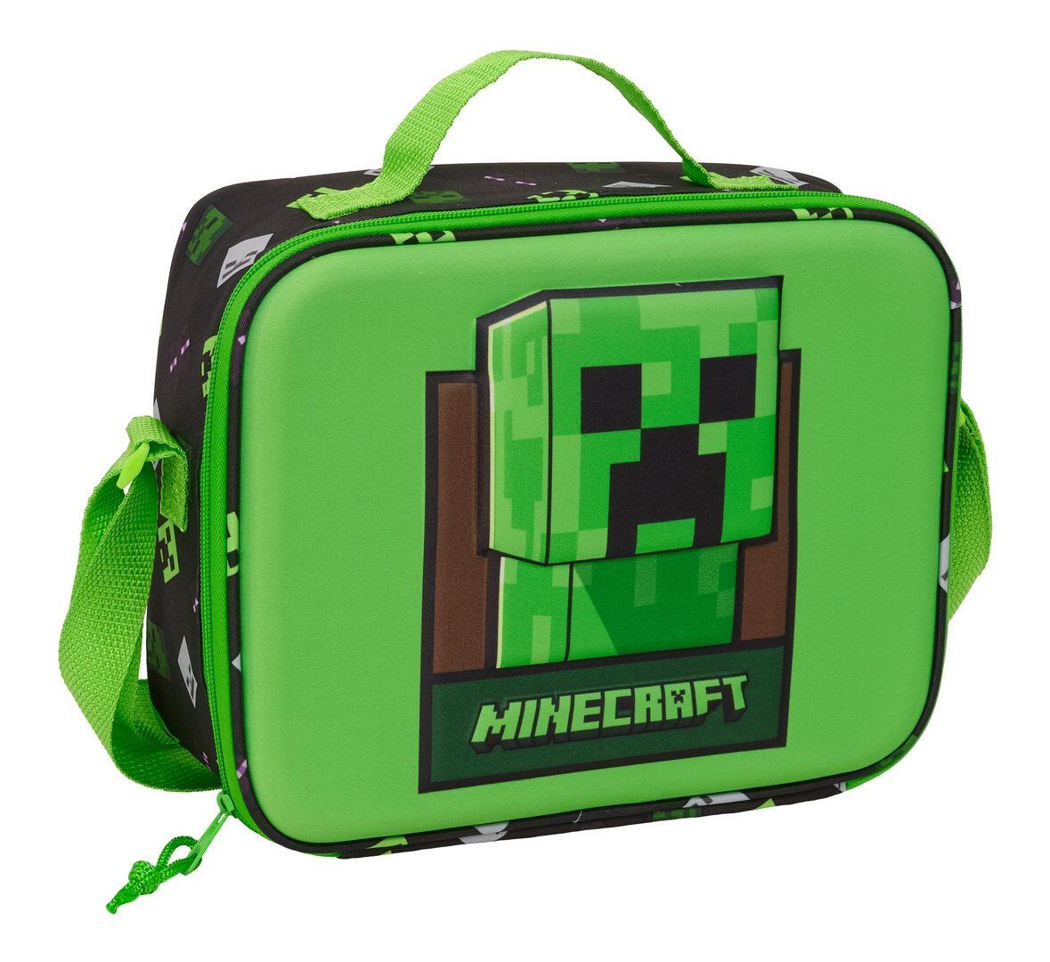 Bolsa Nevera Infantil Minecraft 3D con Bandolera y Forro Térmico Verde 1/4