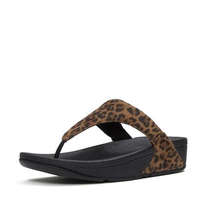 FITFLOP Lulu Suede Leopard Toe-Post Sandals LICHTBRUIN/ZWART 40