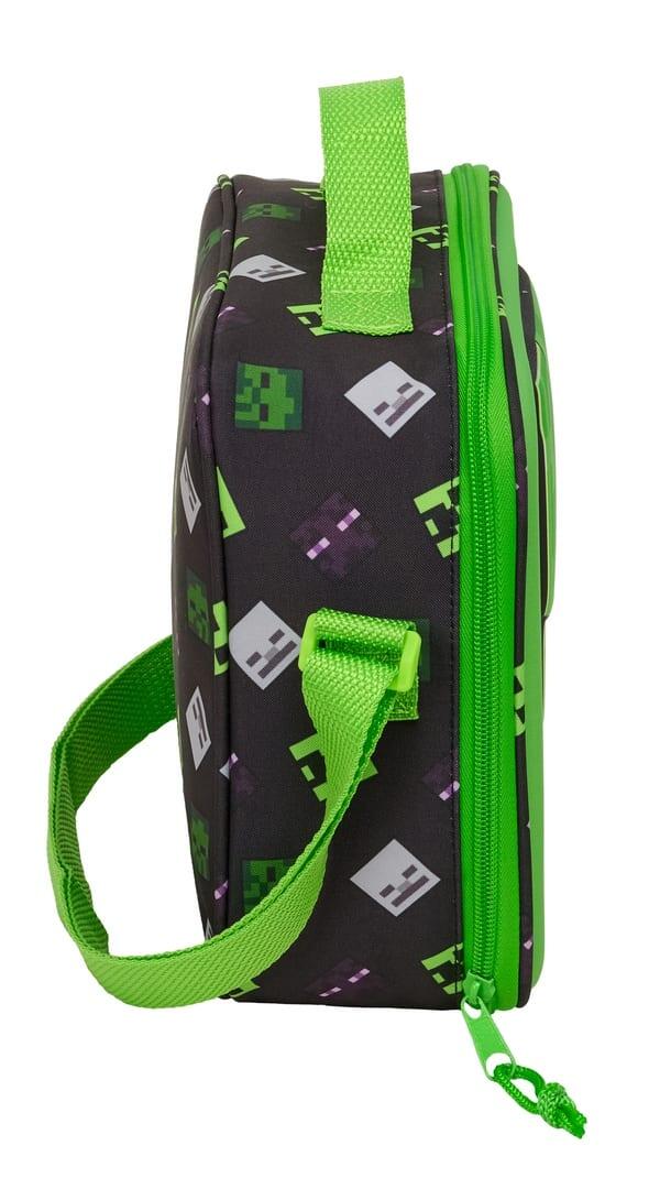 Bolsa Nevera Infantil Minecraft 3D con Bandolera y Forro Térmico Verde 3/4