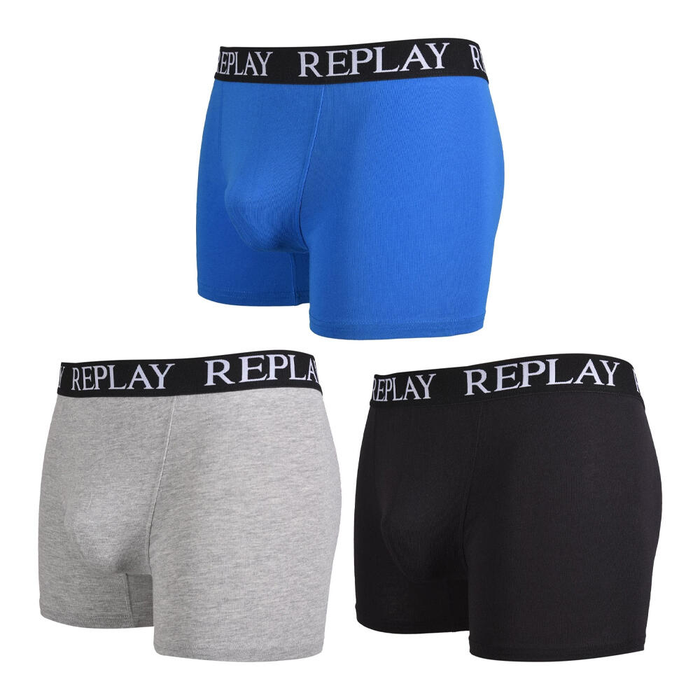 Boxer Logo Uomo Misura Confezione 3 Replay Nero Grigio Melange Turchese 3/3