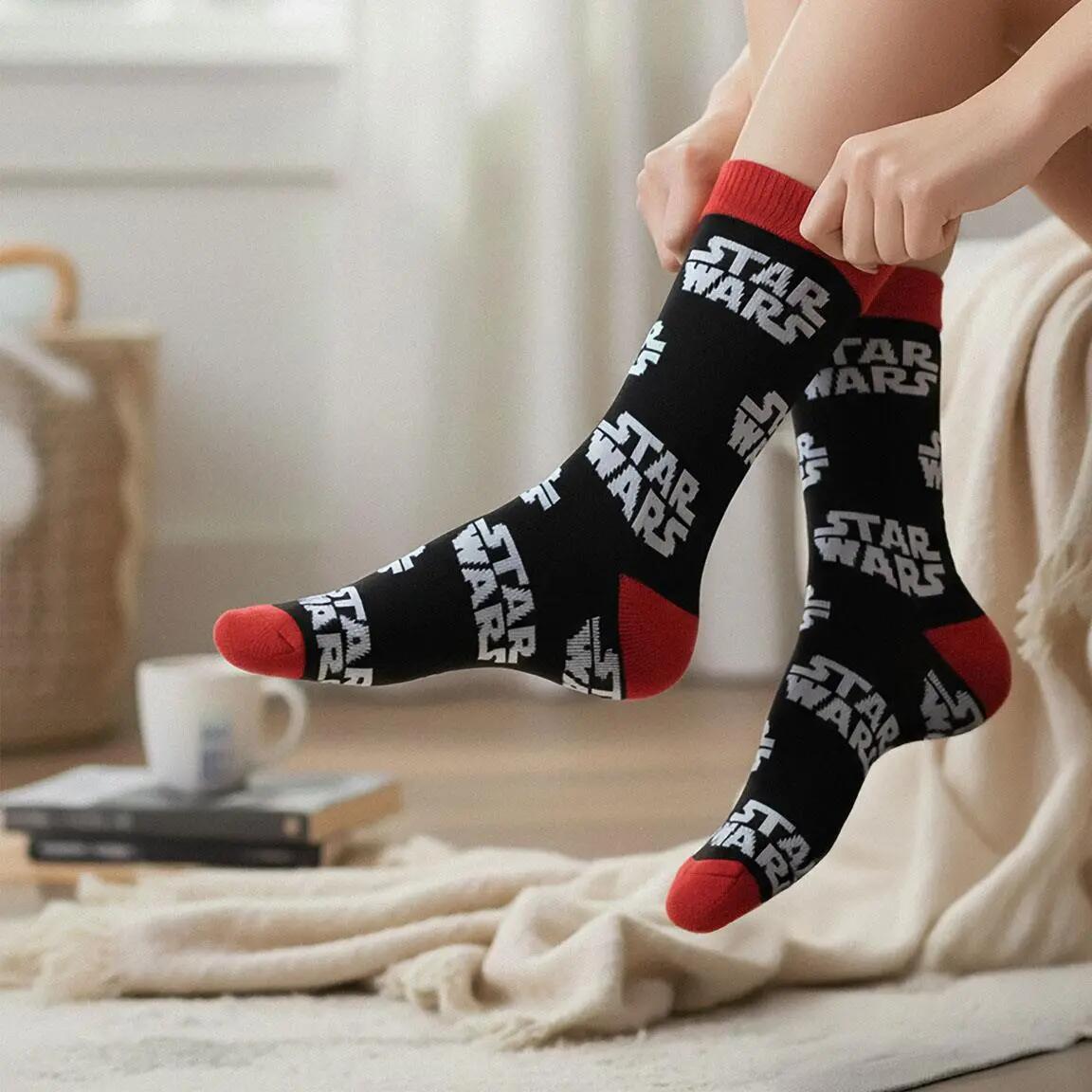 Star Wars Socken für Erwachsene, weiche und atmungsaktive Baumwolle, Schwarz 5/7