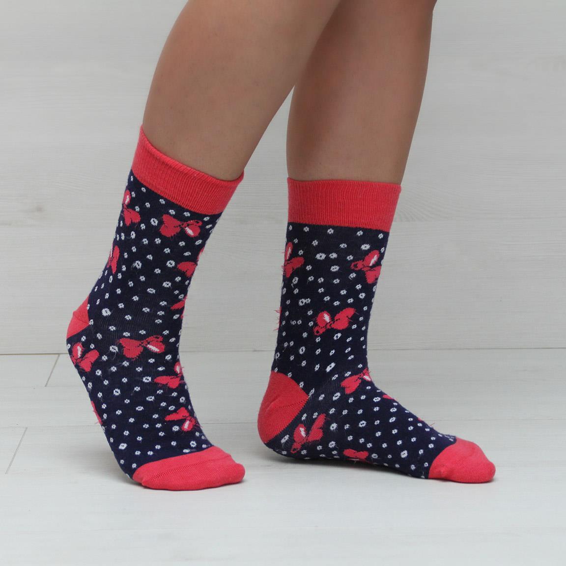 Calcetines Suaves Adultos Minnie de Algodón Transpirables Azul Marino y Rojo 3/3