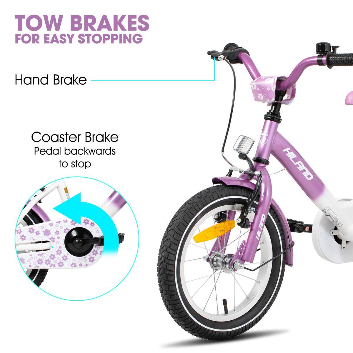 Fille vélo vélo enfant 12/14/16", roulettes, double frein, porte-bagages 4/6