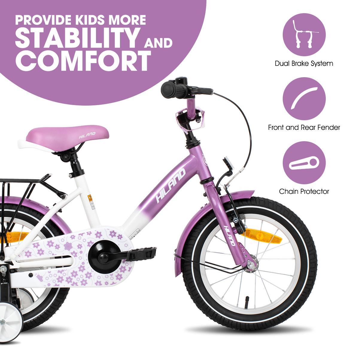 Fille vélo vélo enfant 12/14/16", roulettes, double frein, porte-bagages 2/6