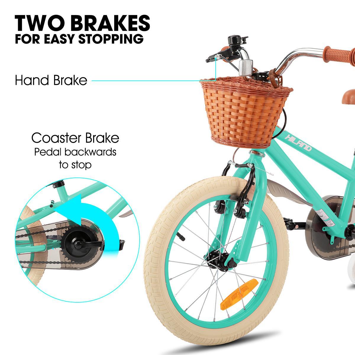 Fille vélo vélo enfant 14/16/18", roulettes amovibles, freins, panier 4/6