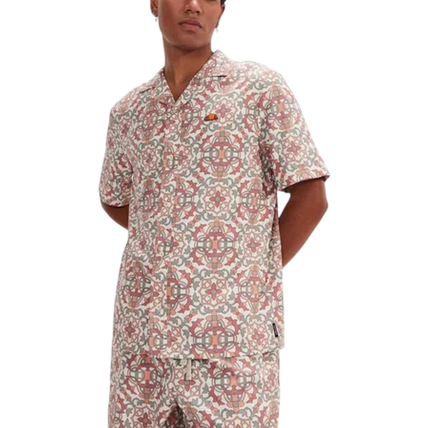 Mens Melos Geometric ShortSleeved Shirt (Brown/Beige) 1/4