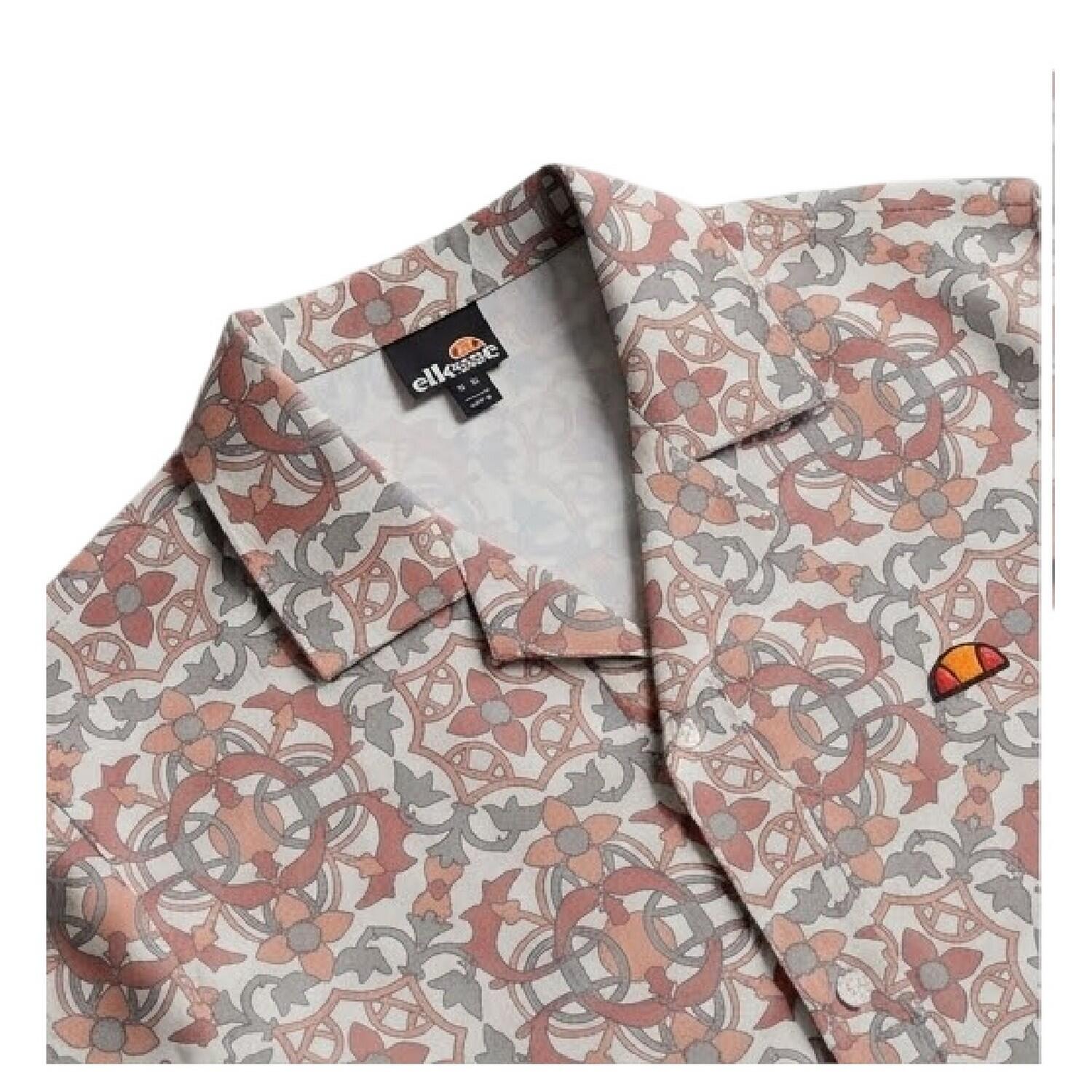 Mens Melos Geometric ShortSleeved Shirt (Brown/Beige) 4/4