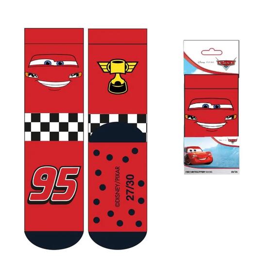 Chaussettes antidérapantes Cozy Cars pour enfants, en polyester doux, rouges