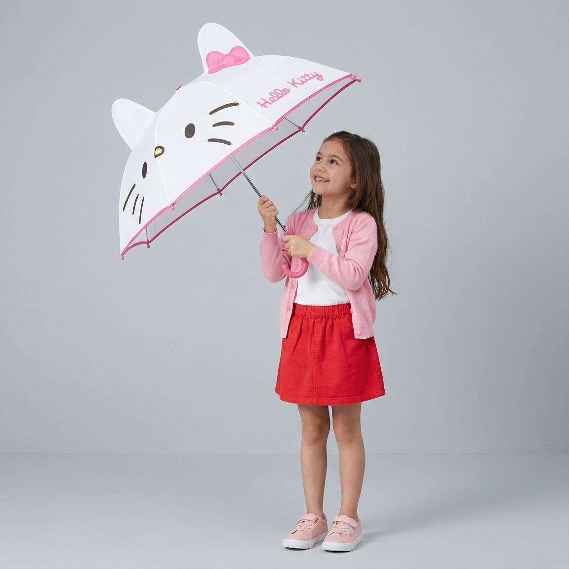 Parapluie manuel Hello Kitty pour enfants avec baleines en fibre blanche et rose 7/7