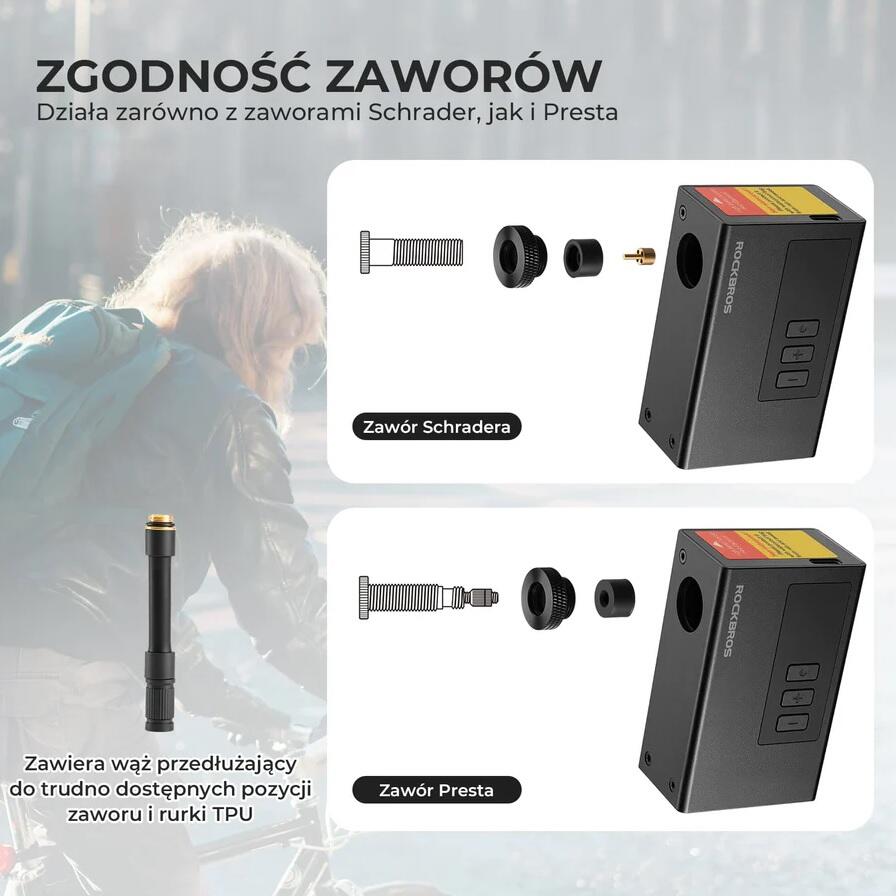 Mini pompka elektryczna Rockbros 4220005001 z manometrem 120Psi 3/3