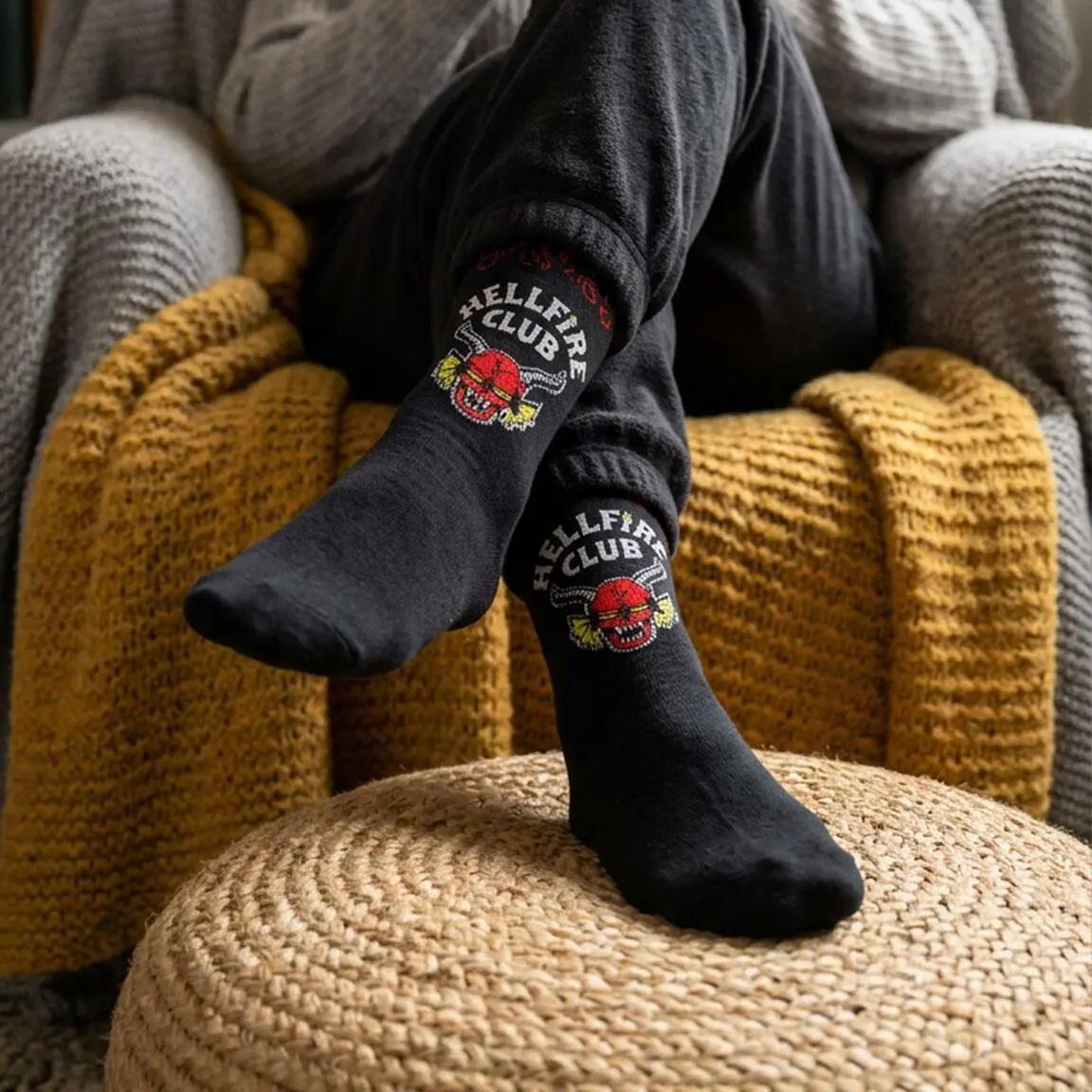Stranger Things Hellfire Club Weiche Baumwollsocken Schwarz für Erwachsene 5/6