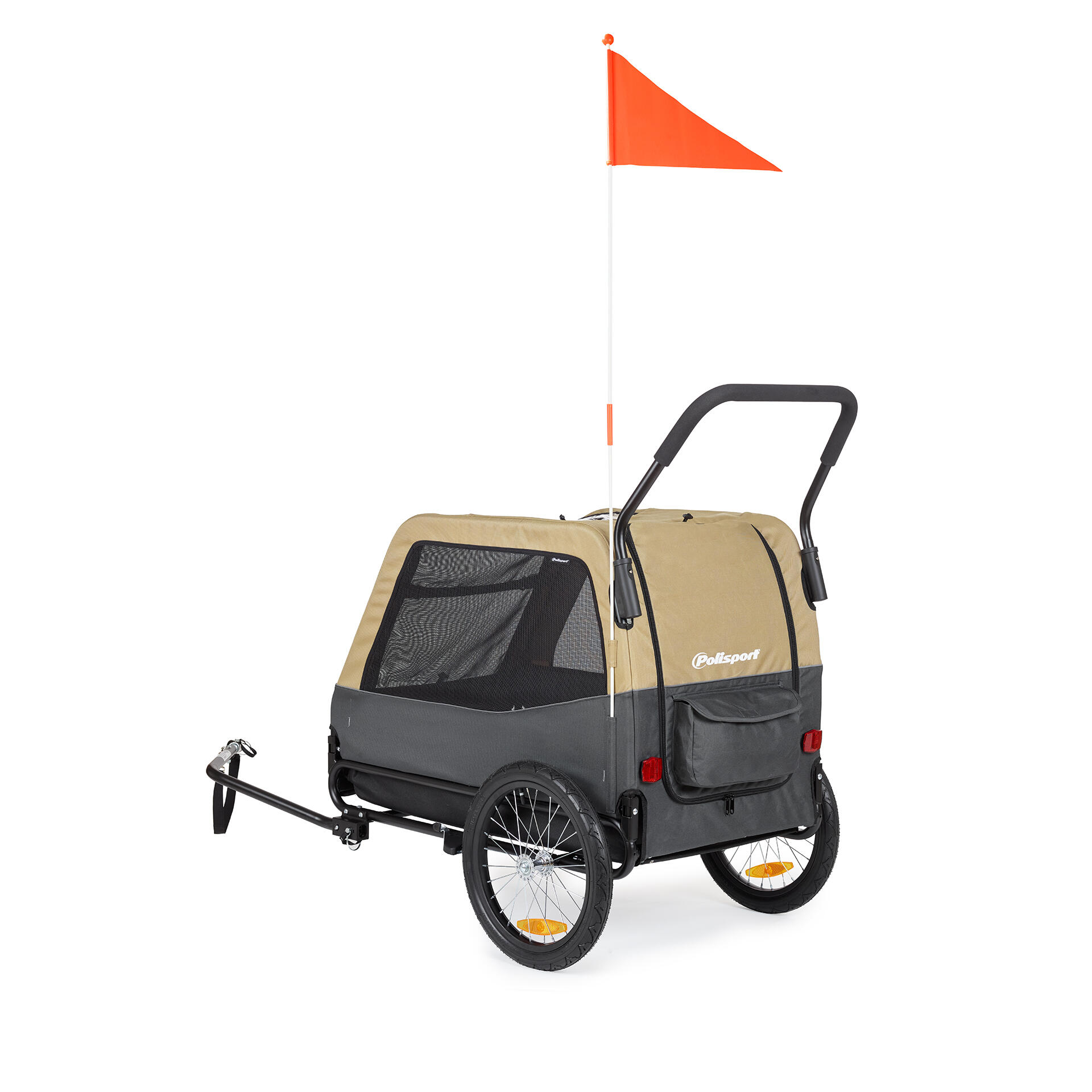 Hundefahrradanhänger & Hundewagen 2 in 1 Größe XL, Khaki/ Grau 3/7