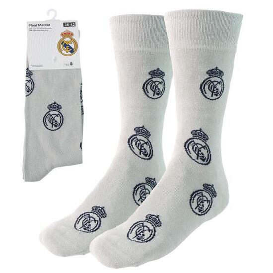 Chaussettes de sport enfant Real Madrid, coton doux, gris clair