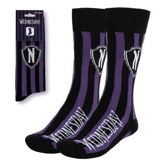 Chaussettes adultes Wednesday, en coton doux et respirant, noires et violettes