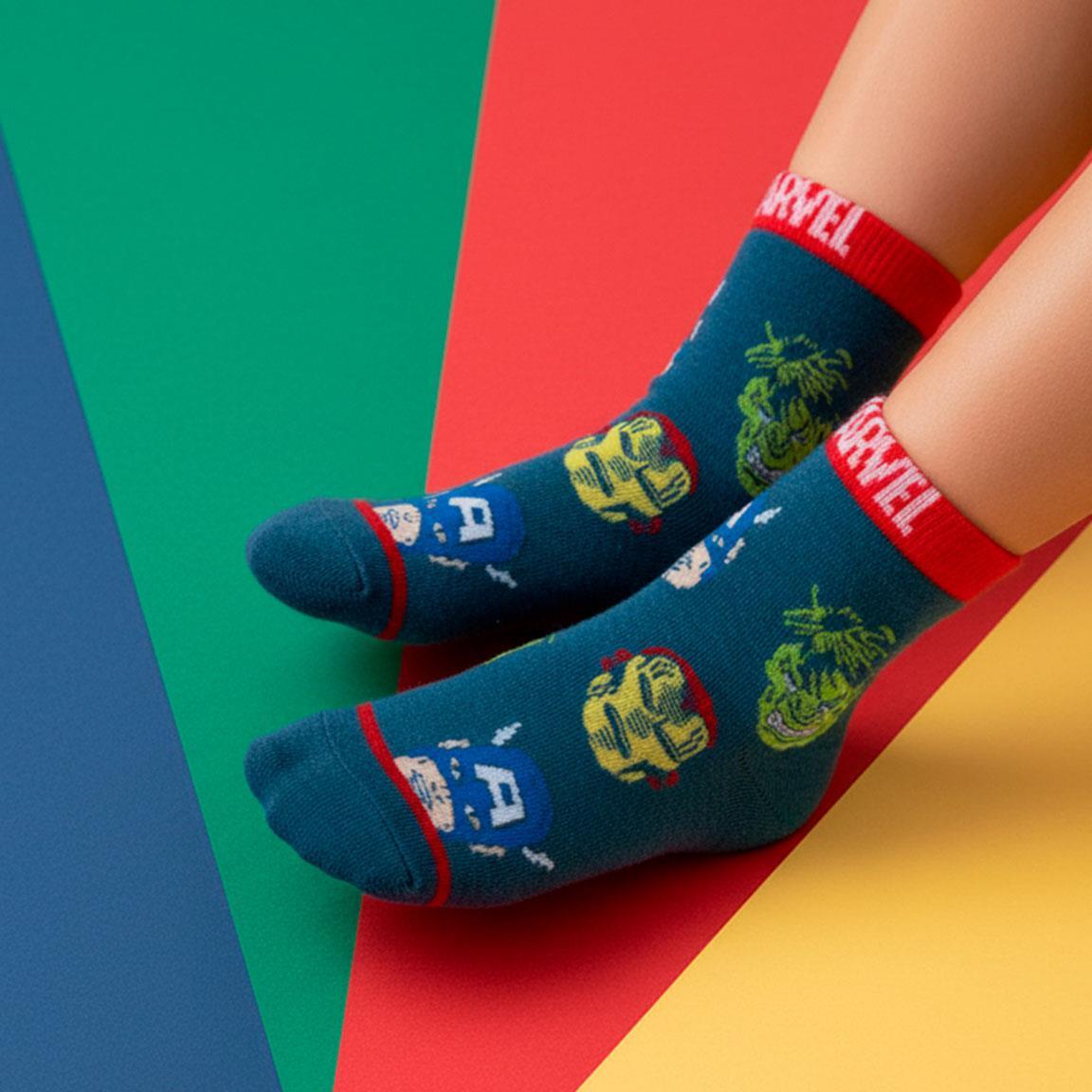 Pack de Calcetines Tobilleros Infantil Avengers de Algodón Suaves Azul 6/7