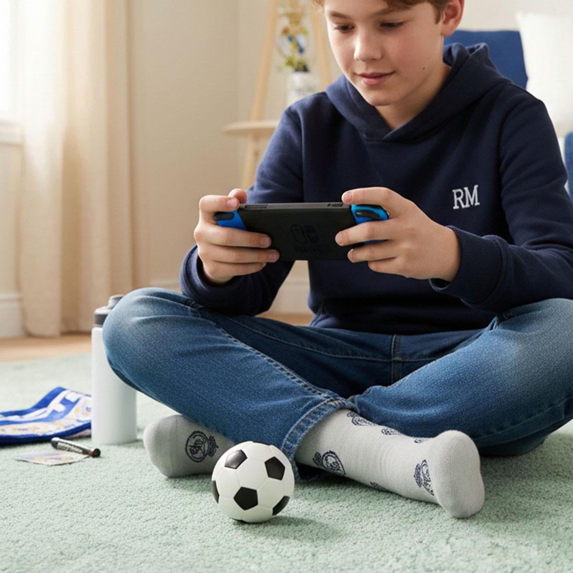 Calzini sportivi per bambini del Real Madrid, in morbido cotone, grigio chiaro 6/7