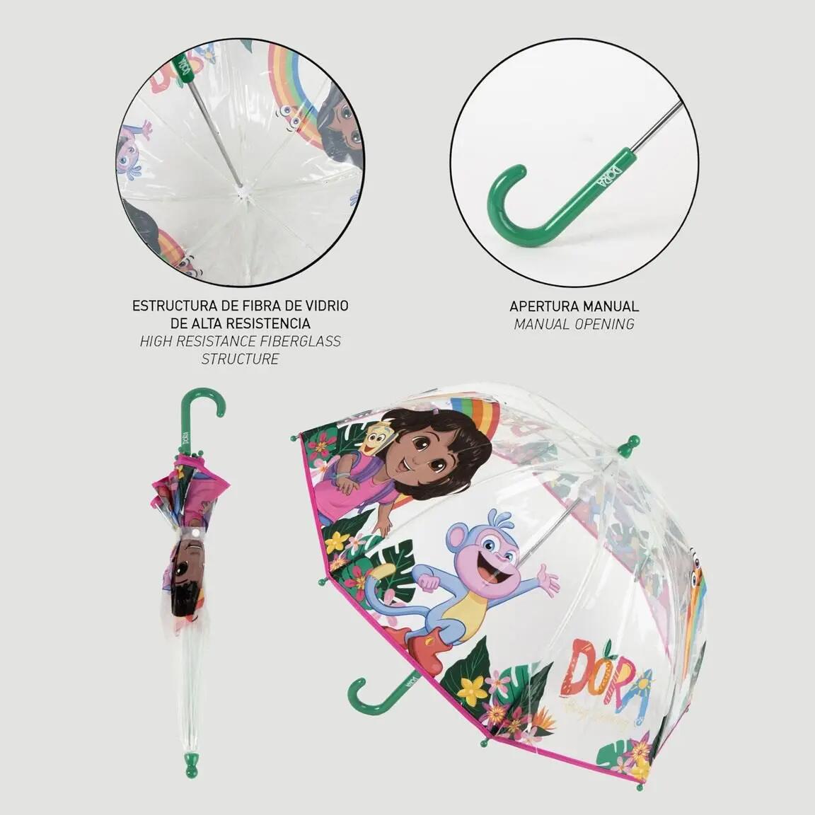 Ombrello per bambini Dora l'Esploratrice, manuale POE, verde trasparente 5/7