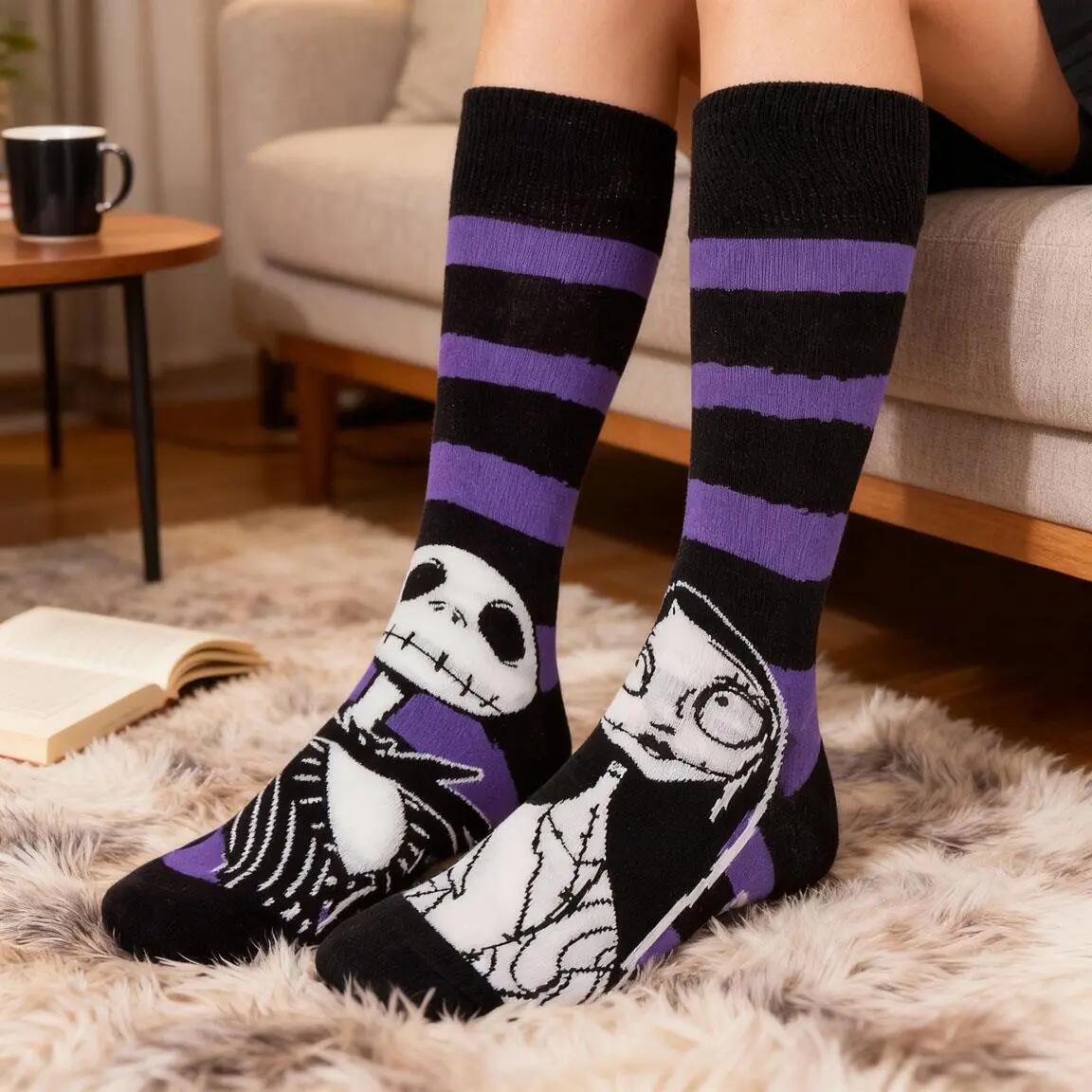 Calzini da adulto in morbido cotone con tema Nightmare Before Christmas, neri e 4/6