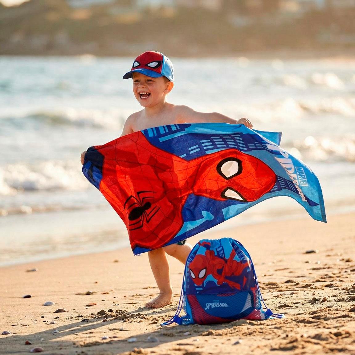 Set de Toalla Infantil Spiderman con Saquito de Cordón Reutilizable Azul 6/6