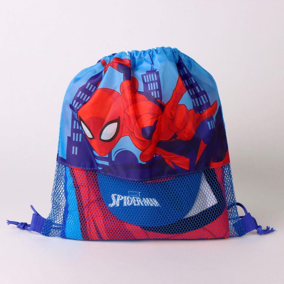 Set de Toalla Infantil Spiderman con Saquito de Cordón Reutilizable Azul 2/6