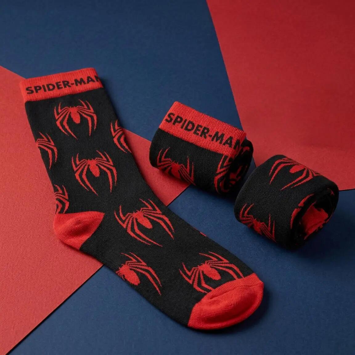 Calcetines Adultos Spiderman Suaves y Transpirables de Algodón Negro 6/7