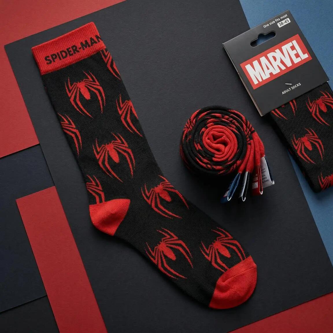 Calcetines Adultos Spiderman Suaves y Transpirables de Algodón Negro 5/7