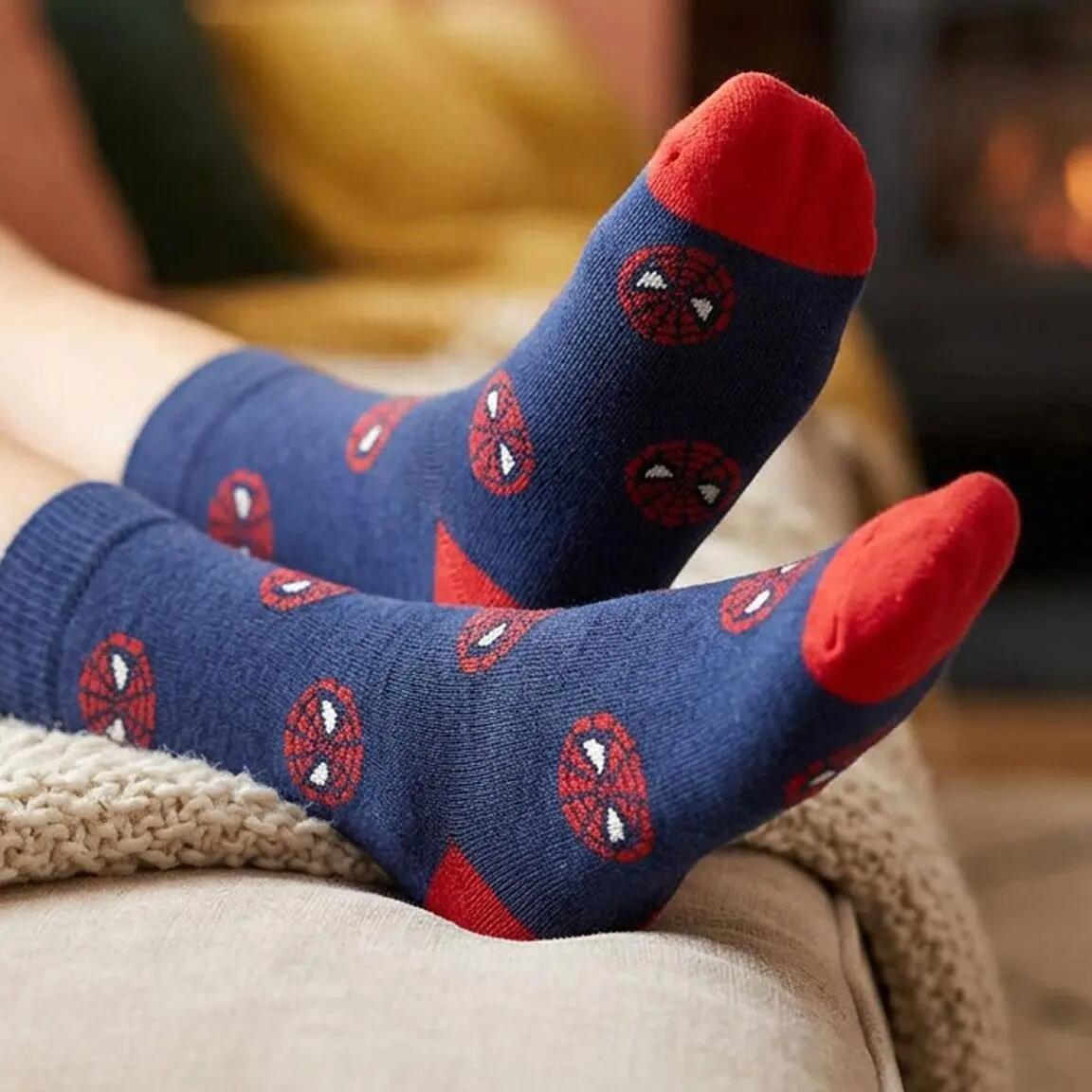 Calcetines Adultos Spiderman de Algodón Suaves y Transpirables Azul 6/6
