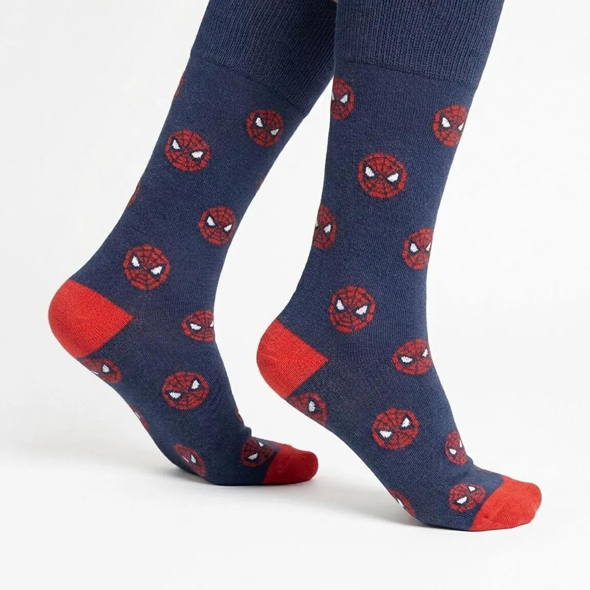 Calcetines Adultos Spiderman de Algodón Suaves y Transpirables Azul 3/6