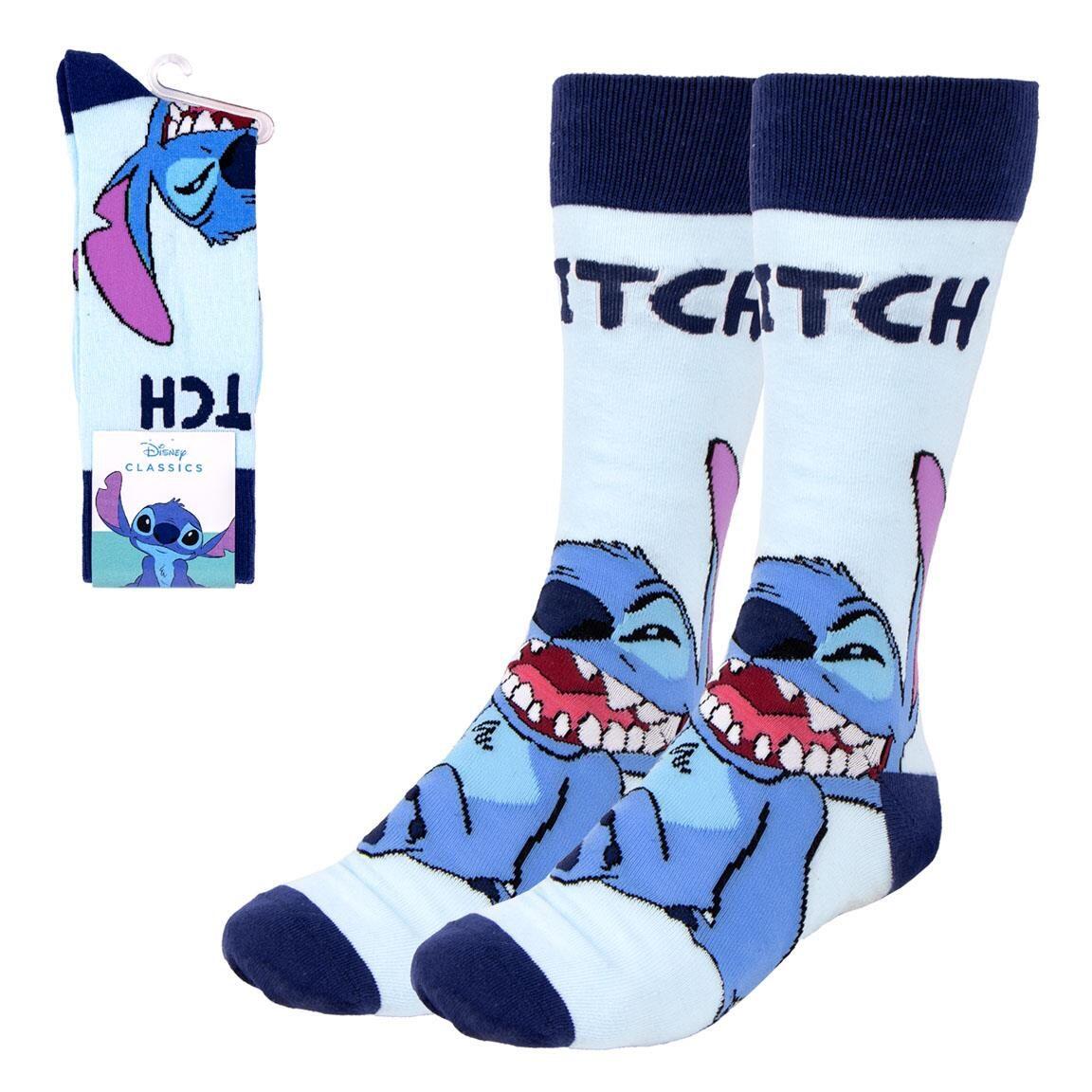 Calcetines Adultos Stitch de Algodón Suaves y Transpirables Azul 1/7