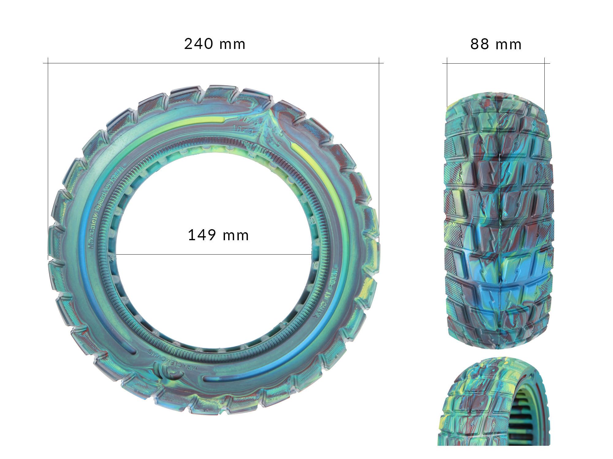 Opona 90/65-6.5 PU Solid poliuretanowa multicolor do hulajnogi 11 cali 2/3