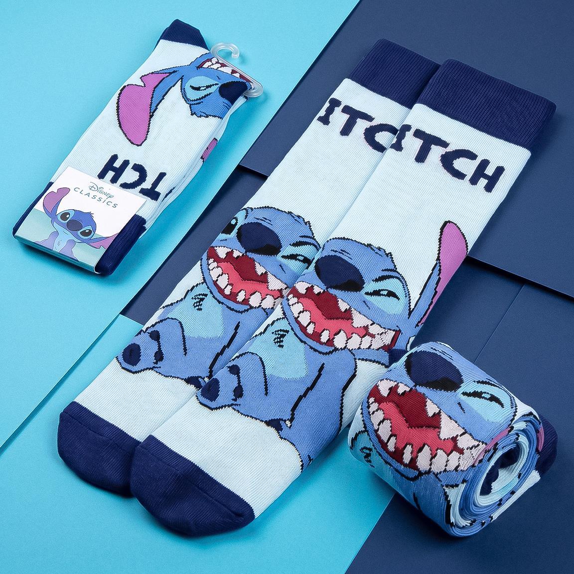 Calcetines Adultos Stitch de Algodón Suaves y Transpirables Azul 3/7