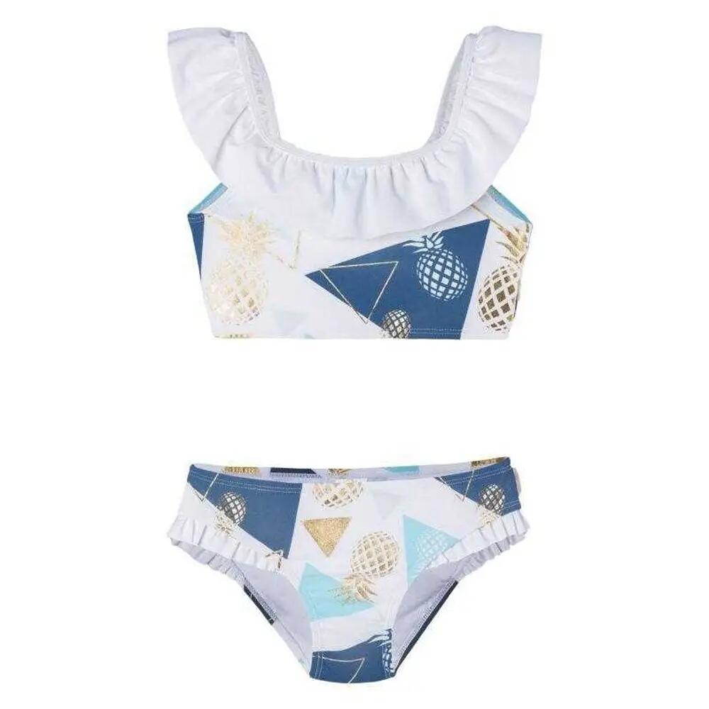 Girls Charlotte Pineapple Bikini Set (White/Blue)