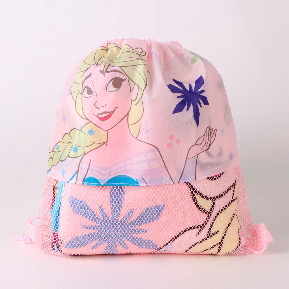 Set de Toalla de Playa Infantil Frozen con Saquito Reutilizable Rosa y Azul 2/6