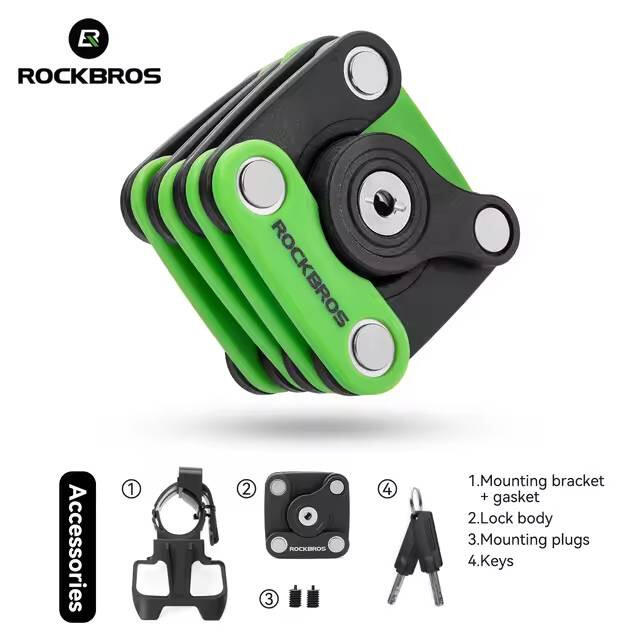 Zabezpieczenie rowerowe składane ROCKBROS (WD795BG) zielone, hartowana stal 3/5