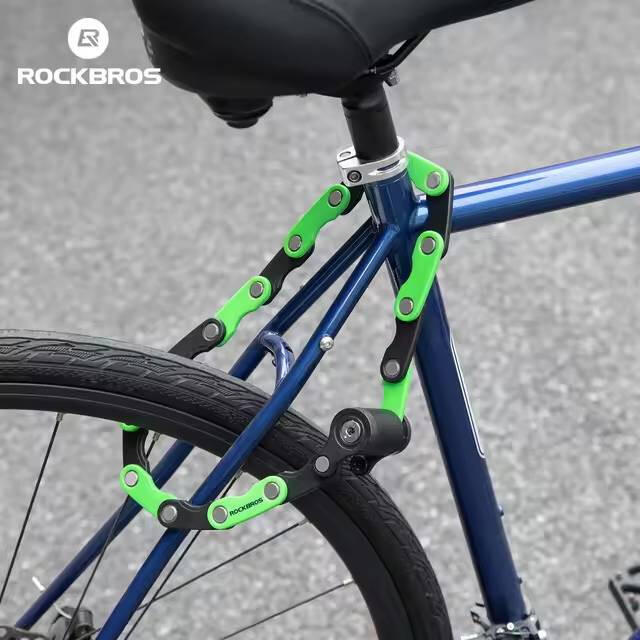 Zabezpieczenie rowerowe składane ROCKBROS (WD795BG) zielone, hartowana stal 2/5