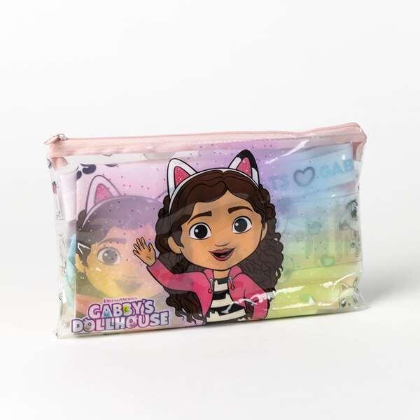 Pijama infantil com suspensórios de algodão da Gabby's Dollhouse, branco e rosa. 7/7