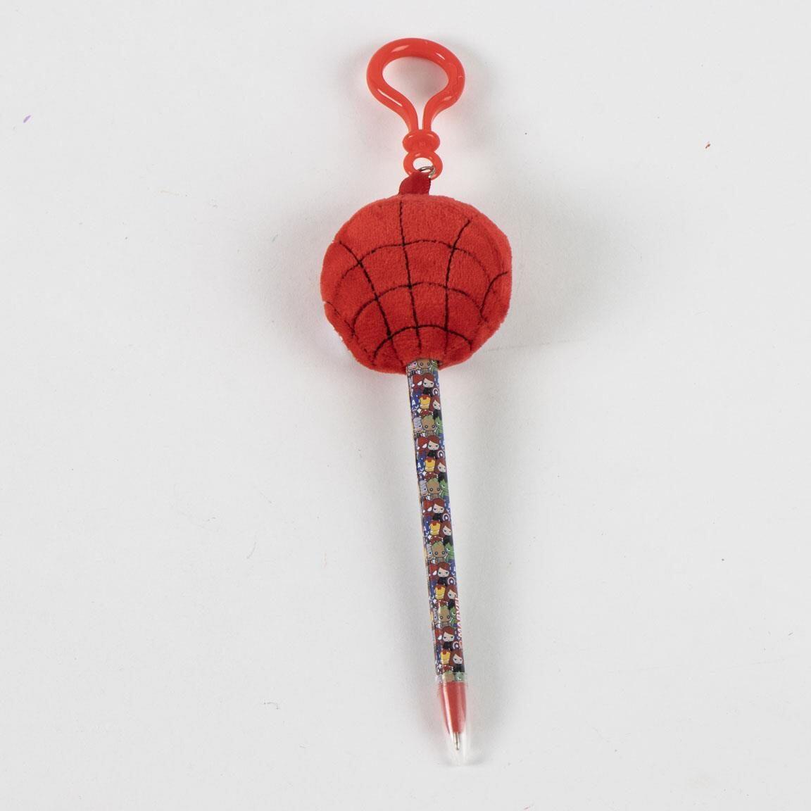Bolígrafo Colgante Infantil Spiderman con Colgador y Cabeza de Peluche Rojo 3/5