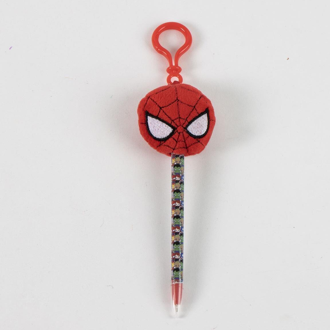 Bolígrafo Colgante Infantil Spiderman con Colgador y Cabeza de Peluche Rojo 2/5