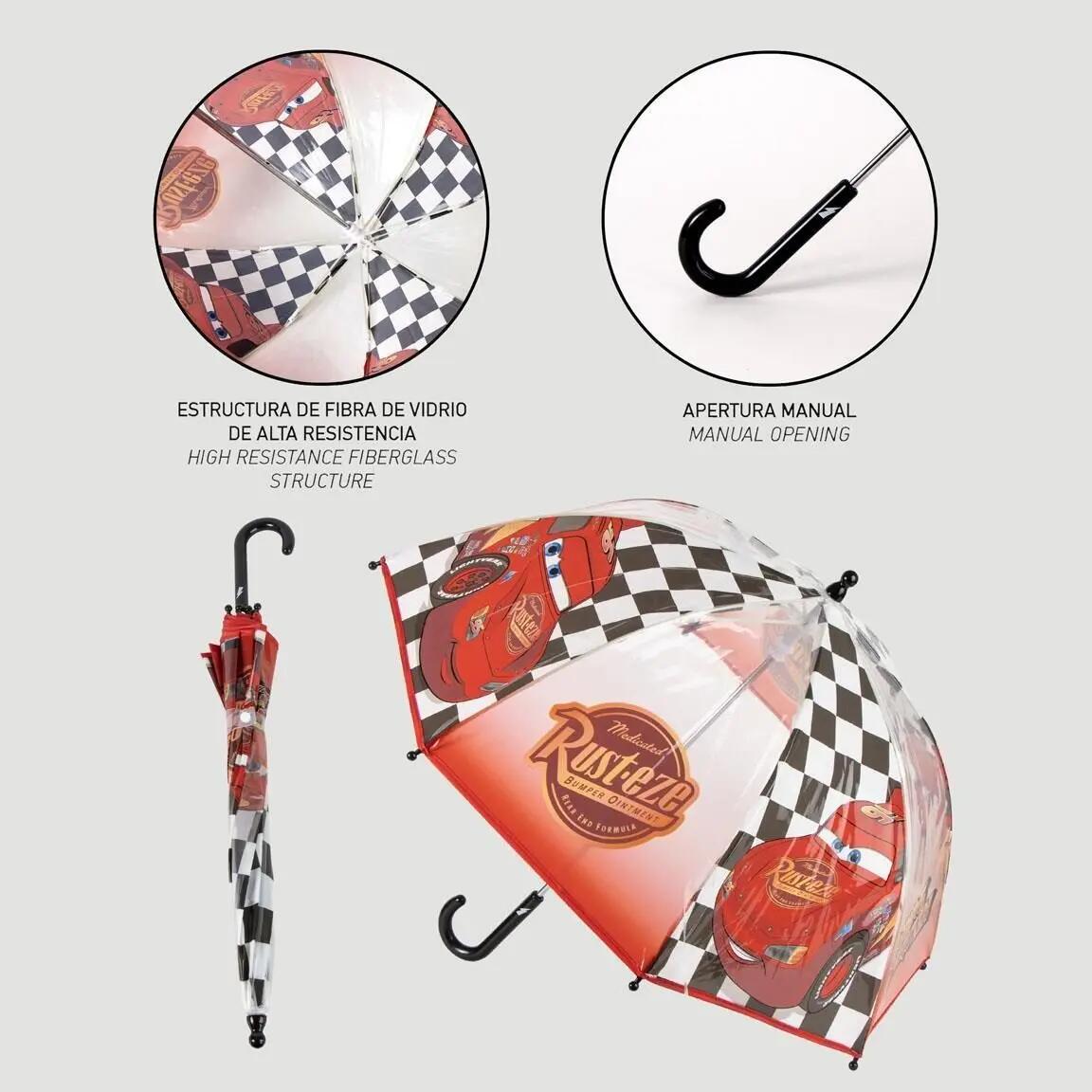 Paraguas Infantil Cars Manual Transparente de POE con Estampado Rojo 5/7