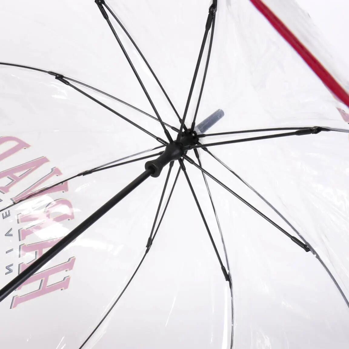 Harvard-Regenschirm für Erwachsene, transparent mit rotem Rand und Streben 7/7