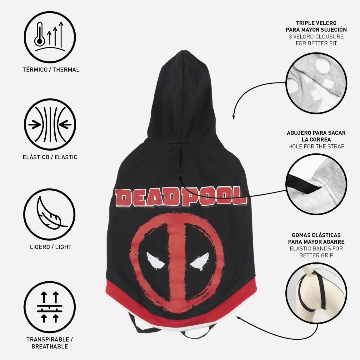Sweat à capuche Deadpool pour chien, en tissu doux, noir et rouge 7/7